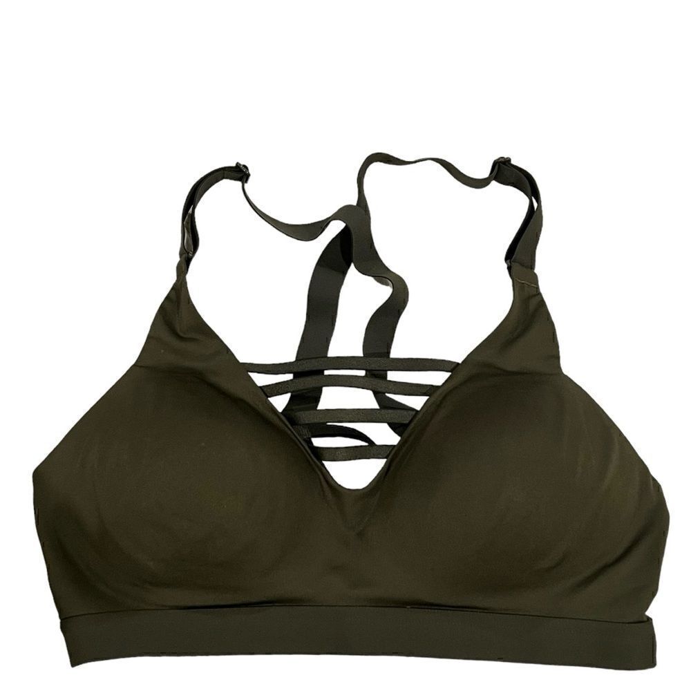 Victorias Secret Strappy Plunge Cage Front Sports Bra, 36B, khaki Olive green